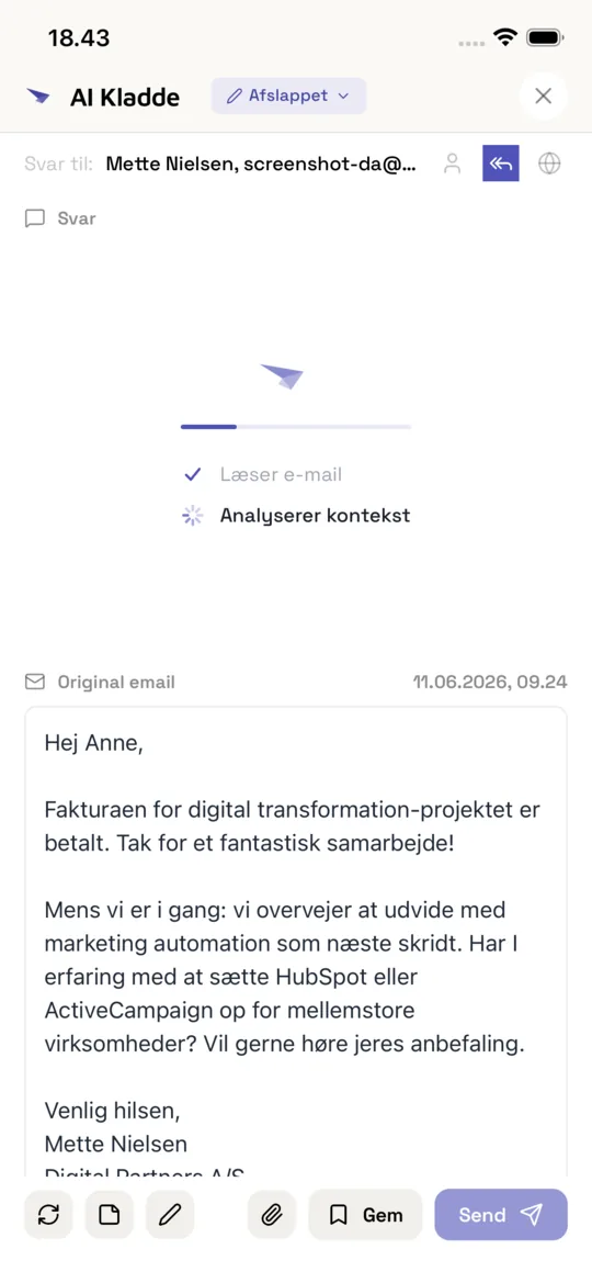 Frida AI Kladde med genereret svar